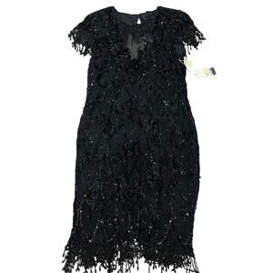 A.J. Bari 90's Black Beaded Vintage Open Back Flapper Dress size 14